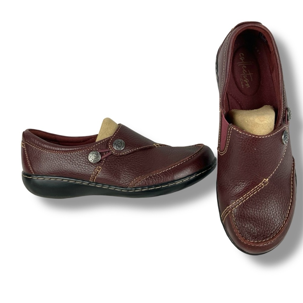 Clarks Collection Women's Ashland Lane Burgundy Red Leather Flat Loafer Size 7.5